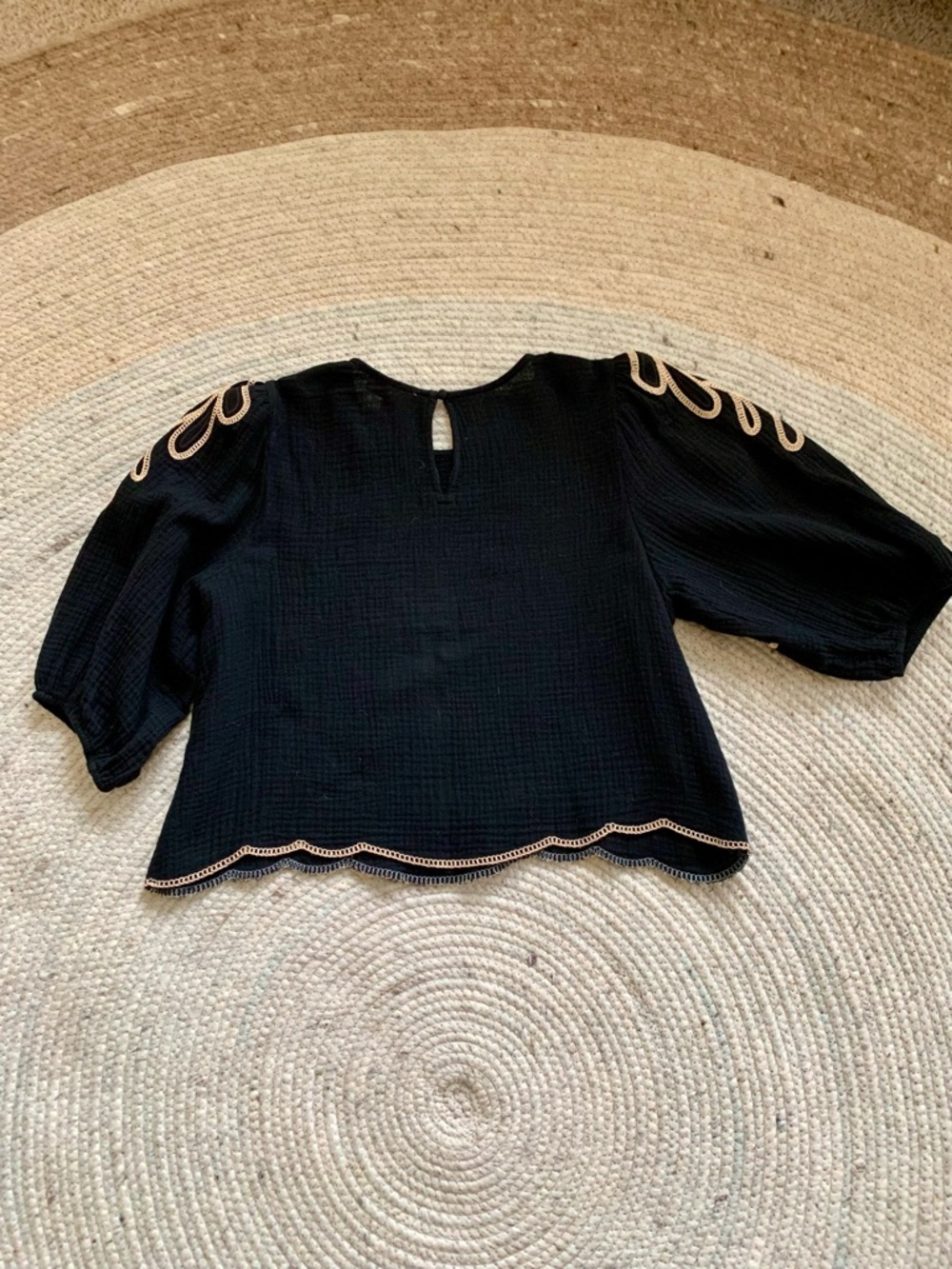 THML Black Blouse with Cream Botanical Embroidery - Picture 5 of 7